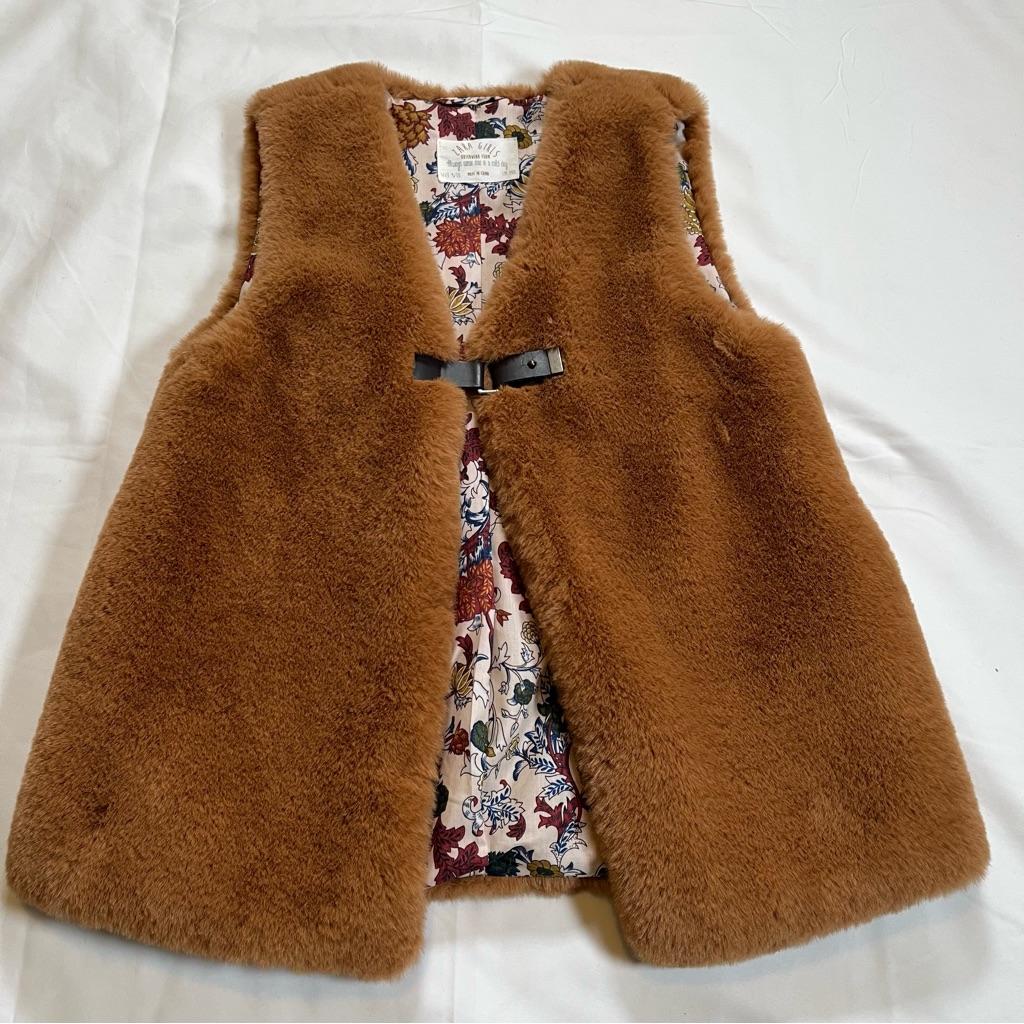 Zara Girls Brown Faux Fur Lined Waistcoat 9-10 Years Autumn Winter Outerwear